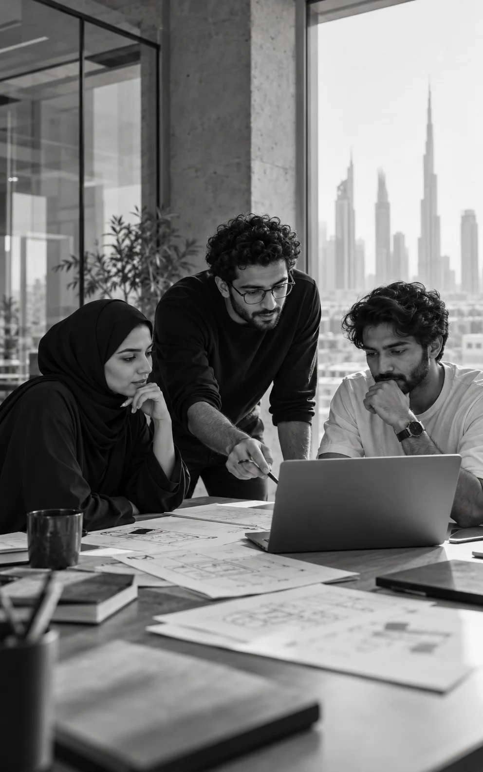Illustration of a software product team collaborating in a Dubai studio